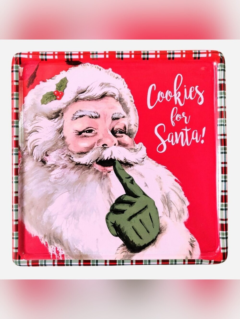 Cookies for Santa Red Plate Square Ceramic Tray Holiday Decor Kitchen Dining